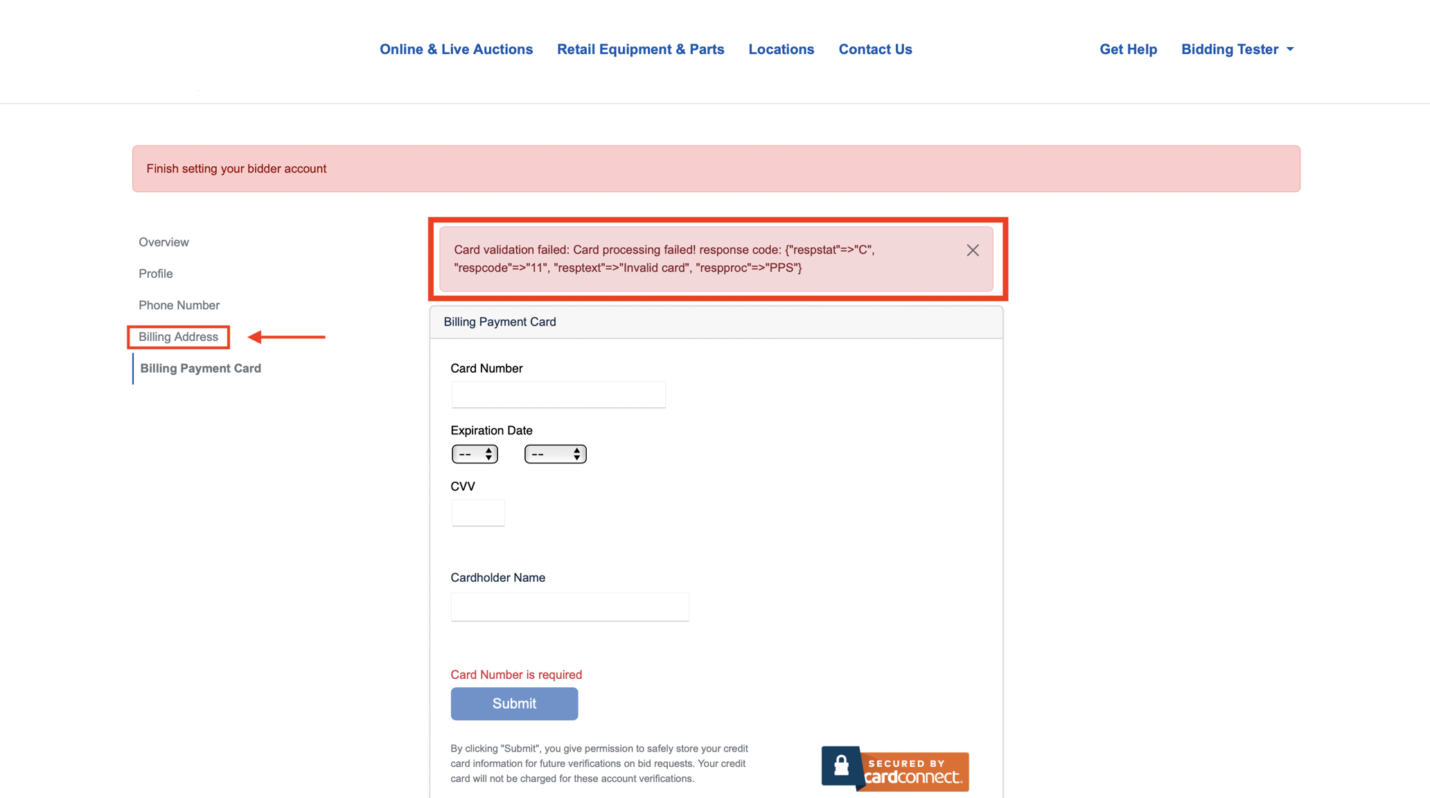 Updating Credit Card Issues